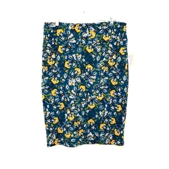 𝅺lularoe Cassie Blue & Yellow Floral Pencil Skirt - Picture 1 of 4